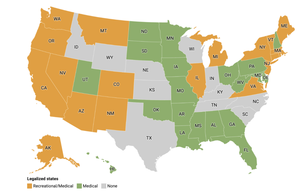 Map where cannabis is legal